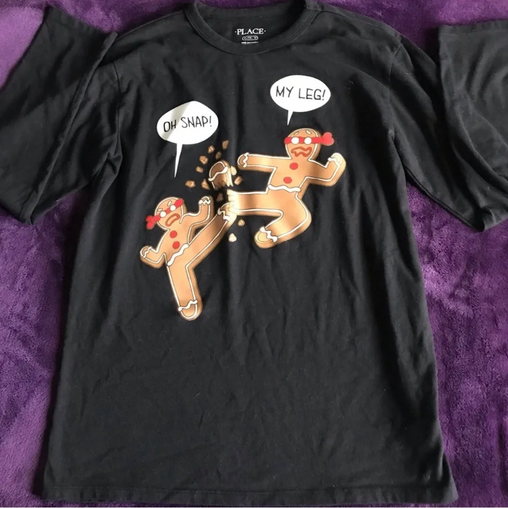 The Children's Place Black Gingerbread Graphic Tee - 'Oh Snap!' size 14